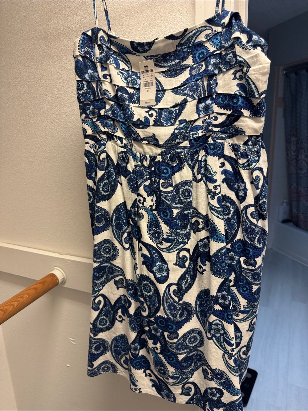 Express White Mini Dress with Blue Paisley Print